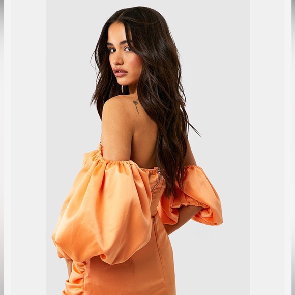 Peach Orange Satin Ruched Bust Top - Picture 4 of 7